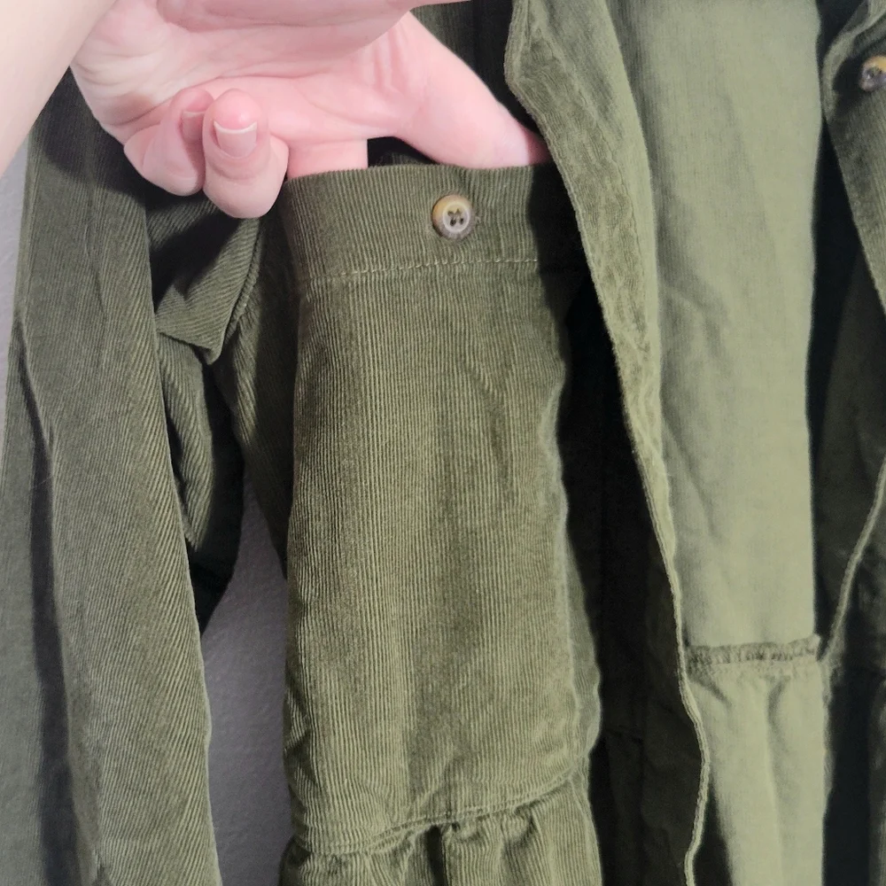 Columbia 100% cotton girls green corduroy long sleeve button up shirt dress L